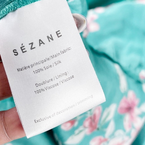 SOLD! SEZANE Green Floral AURE Silk Trapeze Dress - Picture 6 of 7